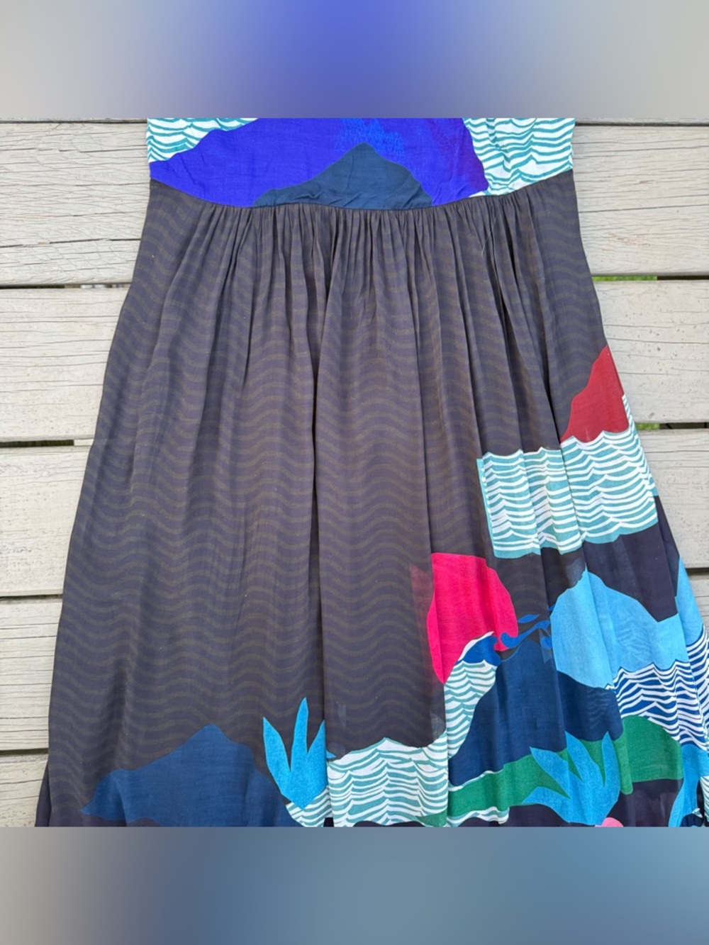 NWT Oliphant Ruffle V-Neck Maxi Dress in Pacifica Waves Print Size M - Picture 10 of 15